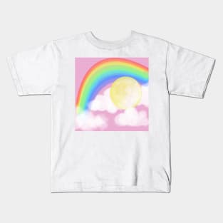 Pink Sky Rainbow and a MOON Kids T-Shirt